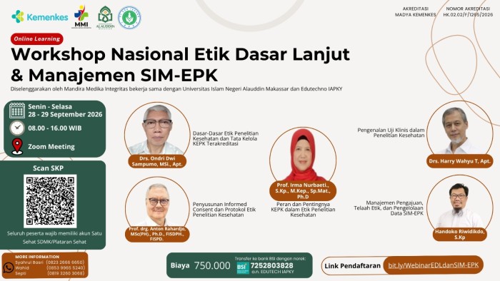 FKIK UIN Alauddin Makassar Bersama MMI dan Edutechno IAPKY Gelar Workshop Nasional Etik Dasar Lanjut dan Manajemen SIM-EPK